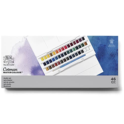 Winsor & Newton acuarela Cotman - Set de 45 medio godets de acuarela, colores surtidos