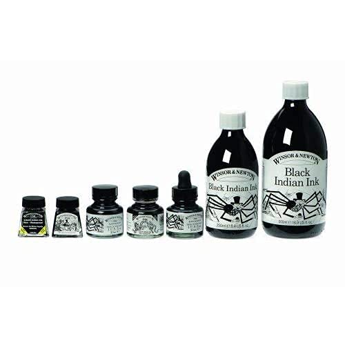 Winsor & Newton Tinta para Dibujo Drawing Ink - frasco de 30ml, tinta china negra, indian ink, resistente al agua y la luz