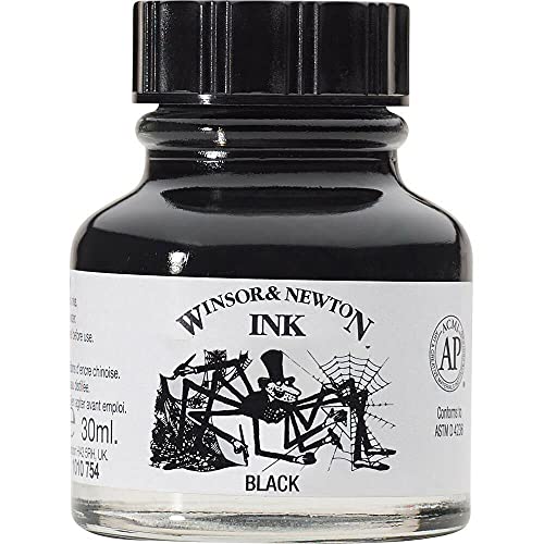 Winsor & Newton Tinta para Dibujo Drawing Ink - frasco de 30ml, tinta china negra, indian ink, resistente al agua y la luz