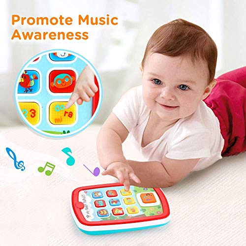 WISHTIME niños de 1 año, iPad para bebé de 6 a 12 18 Meses con música y luz, Juguete de Viaje con fácil ABC, números y Colores | Mi Primer Aprendizaje Tableta, Rosso (Hanji HL3121)