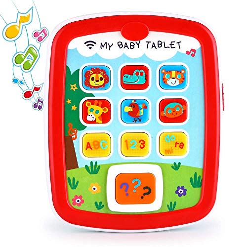 WISHTIME niños de 1 año, iPad para bebé de 6 a 12 18 Meses con música y luz, Juguete de Viaje con fácil ABC, números y Colores | Mi Primer Aprendizaje Tableta, Rosso (Hanji HL3121)