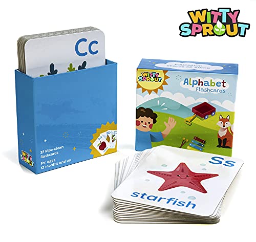 Witty Sprout Cartas Alfabeto Tarjetas Didácticas de Abecedario Niños Primeras Palabras Bebés Barajas Educativas en Inglés Montessori English Alphabet Flashcards