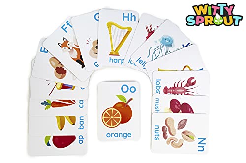 Witty Sprout Cartas Alfabeto Tarjetas Didácticas de Abecedario Niños Primeras Palabras Bebés Barajas Educativas en Inglés Montessori English Alphabet Flashcards