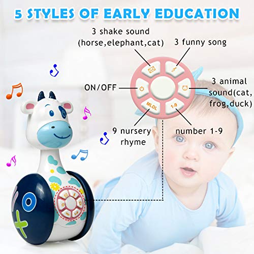 WolinTek Juguetes educativos tempranos,Juguetes Bebe ,Juguetes Musicales para Niños,Juguetes de Vaso Juguete de Sonido con Música y Luz,Máquina de Aprendizaje Regalo de Juguete (Vaca)