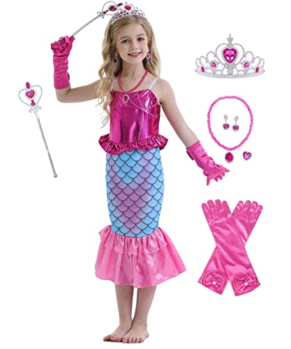 WonderBabe Ariel Disfraz De Sirena para Niñas Disfraz para Niñas Accesorios para Vestidos De Fiesta Traje De Fiesta De Cumpleaños para Niños Talla 5-6