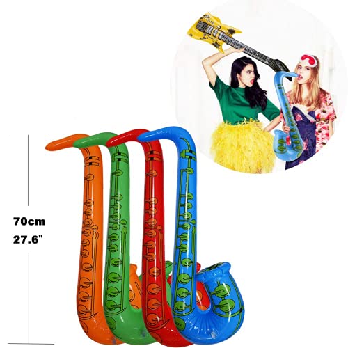 Woo Well 17 Piezas Juguete de Instrumentos Inflable de Gran tamaño,Incluye: 4 x Guitarra Inflable (93 cm), 4 x saxofón Inflable (70 cm), 4 x micrófono Inflable (35 cm), 4 x Gafas, 1 x Bomba Manual.