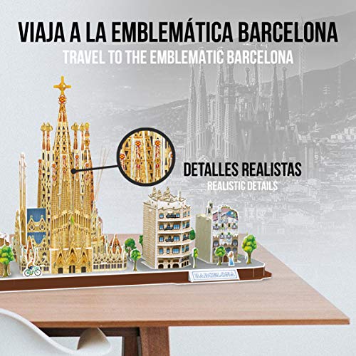 World Brands- City Line Barcelona, Puzzles para Adultos y Niños, Maquetas para Montar, Rompecabezas 3D, Regalos Divertidos, Cultura, Viajar Desde Casa, Multicolor (CubicFun MC256H)