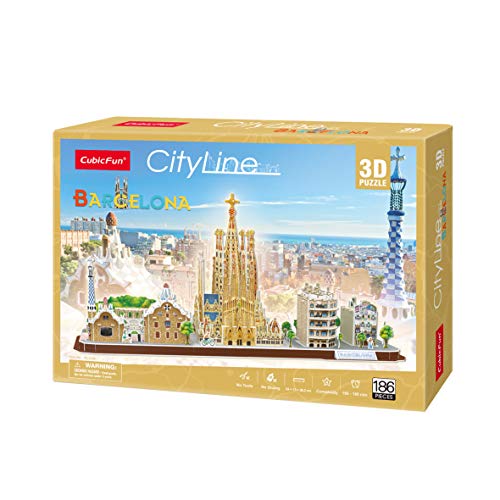 World Brands- City Line Barcelona, Puzzles para Adultos y Niños, Maquetas para Montar, Rompecabezas 3D, Regalos Divertidos, Cultura, Viajar Desde Casa, Multicolor (CubicFun MC256H)