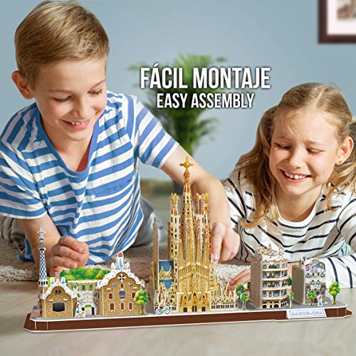 World Brands- City Line Barcelona, Puzzles para Adultos y Niños, Maquetas para Montar, Rompecabezas 3D, Regalos Divertidos, Cultura, Viajar Desde Casa, Multicolor (CubicFun MC256H)