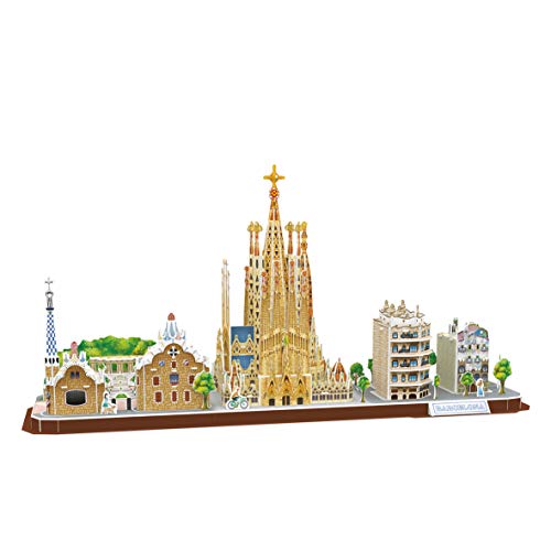 World Brands- City Line Barcelona, Puzzles para Adultos y Niños, Maquetas para Montar, Rompecabezas 3D, Regalos Divertidos, Cultura, Viajar Desde Casa, Multicolor (CubicFun MC256H)