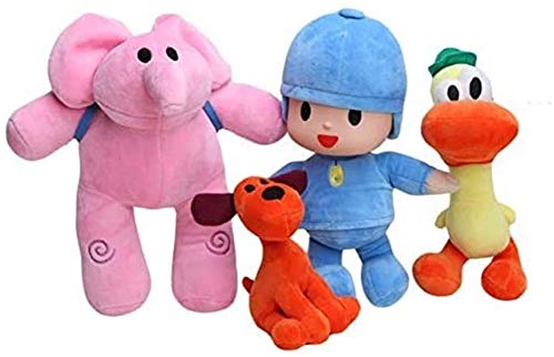 WSZOK Set de 4 muñecos de Peluche Pocoyo Elly Pato Loula muñecos de Animales Blandos Regalos para niños