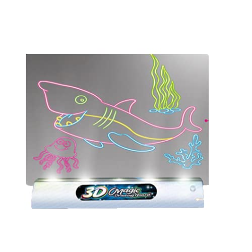 wuxafe Tablero De Dibujo 3D, De Dibujo 3D Mágico,Conjunto con Luces LED Educativo Infantil Dibujo, Cuatro Bolígrafos, Tablero De Dibujo Magnético,