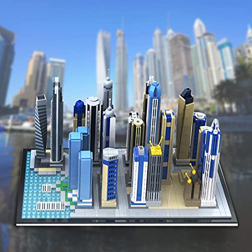 WWEI Architecture Dubai Marina Skyline Collection - Juego de 2499 piezas modular para vista de carreteras y construcción de bloques de construcción compatible con Lego 21052