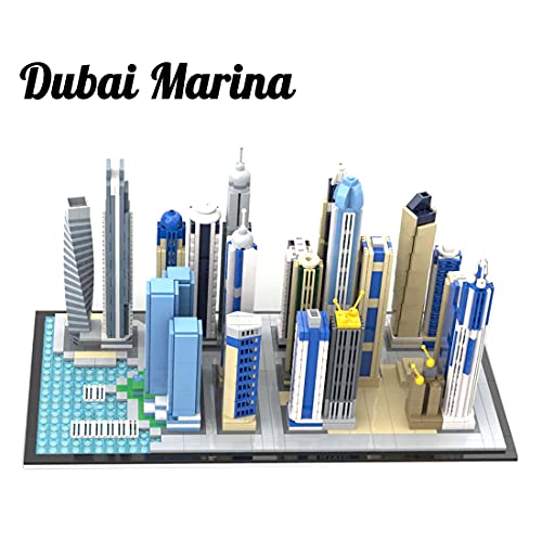 WWEI Architecture Dubai Marina Skyline Collection - Juego de 2499 piezas modular para vista de carreteras y construcción de bloques de construcción compatible con Lego 21052