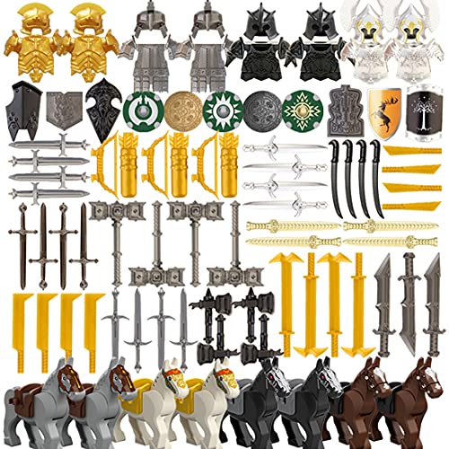 WWEI Juego de 96 cascos de caballero antiguos estilo romano, armas y armas personalizadas, para minicaballeros, figuras de policía SWAT, compatible con Lego