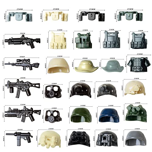 WWEI WW2 - Juego de 54 armas militares, casco de caballero, armadura y armas personalizadas, para policía, soldados, figuras compatibles con figuras Lego minifiguras