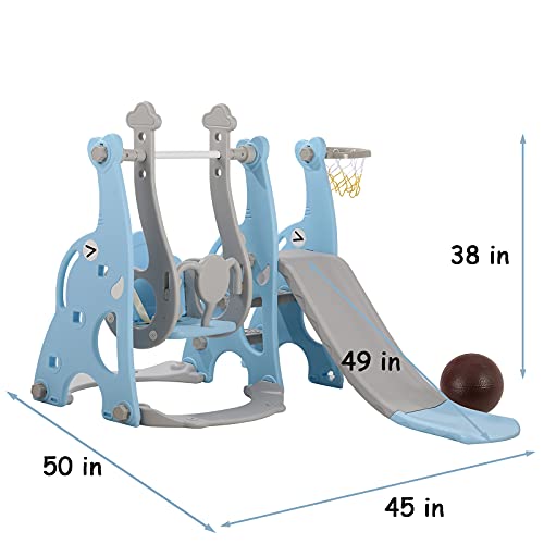 WWUIUIWW Juego de escaladores y columpios 4 en 1 para niños pequeños, cinturón de seguridad, juego de tobogán de escalada para niños con soporte de baloncesto(azul)