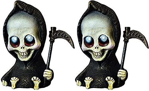 WYFX Grim Reaper Muñeca,2 Piezas Modelos muñeca Horror Prop,Resina Muerte Miniatura,Mini Grim Figuras con Scythe,Halloween Death Sculpture Home Desktop Decorations Decoraciones Hecho Mano