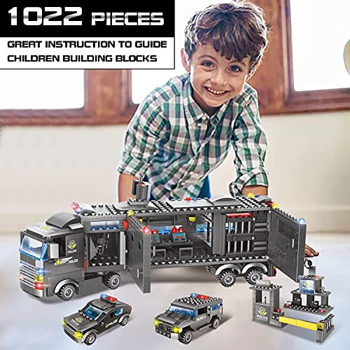 WYSWYG City Police Toy, Piedras de construcción, 1022 Piezas 8 en 1 Set de policía , Juguete Stem para niños de 6 7+ años, Set de Piedras de construcción Compatible (Negro)