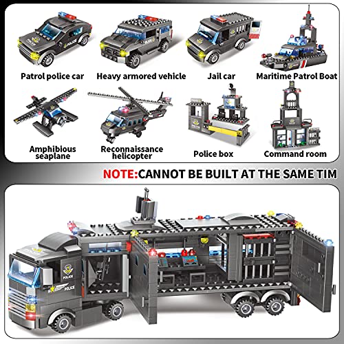 WYSWYG City Police Toy, Piedras de construcción, 1022 Piezas 8 en 1 Set de policía , Juguete Stem para niños de 6 7+ años, Set de Piedras de construcción Compatible (Negro)