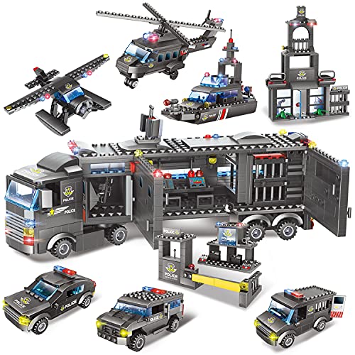 WYSWYG City Police Toy, Piedras de construcción, 1022 Piezas 8 en 1 Set de policía , Juguete Stem para niños de 6 7+ años, Set de Piedras de construcción Compatible (Negro)