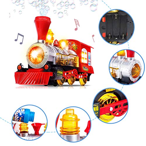 WyTosa Tren de Vapor Locomotora con Motor de Coche Burbuja Que sopla Bump & Go Tren, Burbuja Que sopla Tren de Juguete Locomotora a batería con luz y música Tren de Burbujas de Juguete para niños