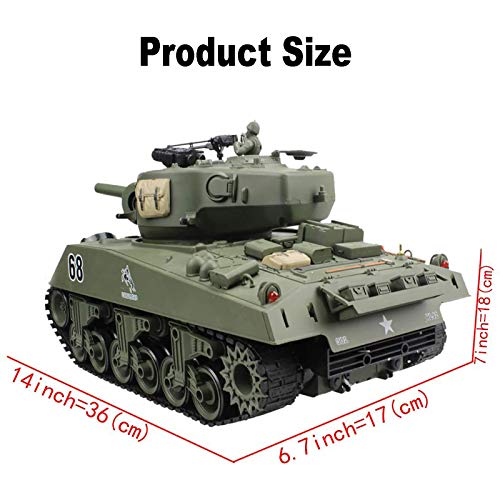 WZRY Tanque de Control Remoto, 2.4Ghz 15CH 1/20 Sherman M4A3 Main Battle RC Tank, con función de Disparo, That Shoot Airsoft para niños de 10 11 12 a 16 años de Edad, Regalo