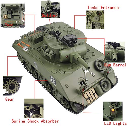 WZRY Tanque de Control Remoto, 2.4Ghz 15CH 1/20 Sherman M4A3 Main Battle RC Tank, con función de Disparo, That Shoot Airsoft para niños de 10 11 12 a 16 años de Edad, Regalo