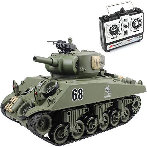 WZRY Tanque de Control Remoto, 2.4Ghz 15CH 1/20 Sherman M4A3 Main Battle RC Tank, con función de Disparo, That Shoot Airsoft para niños de 10 11 12 a 16 años de Edad, Regalo