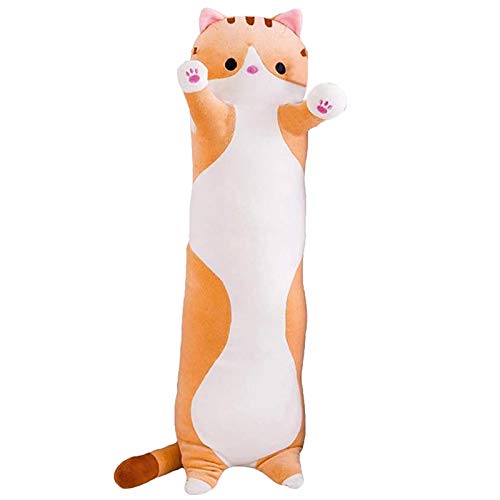 XAJ Cojín Gato de Almohada para Dormir, Suave y Lindo Almohada Larga de Gato Almohada en Peluche Gatito Dormido Juguete de Muñeca Almohada Larga Regalo para Niños, Novia-S