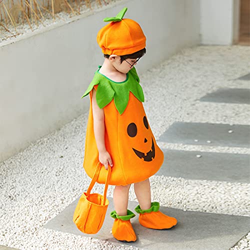 XIAOKEKE Disfraz Halloween Disfraz De Calabaza Mono Niños Cosplay Vestido para Carnaval Navidad Fiesta Ropa con Sombrero Zapatos,90cm