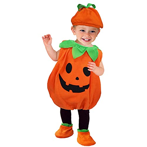 XIAOKEKE Disfraz Halloween Disfraz De Calabaza Mono Niños Cosplay Vestido para Carnaval Navidad Fiesta Ropa con Sombrero Zapatos,90cm