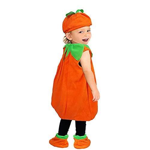 XIAOKEKE Disfraz Halloween Disfraz De Calabaza Mono Niños Cosplay Vestido para Carnaval Navidad Fiesta Ropa con Sombrero Zapatos,90cm