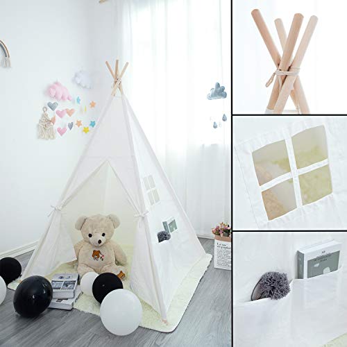 xiaowantong Tienda Tipi para niños XWT con tapete de Felpa, Tipi de Lona Blanca cruda para niña niño con Estuche de Transporte, casa de Juegos portátil para niños para Interiores