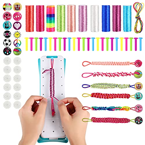 Xinstroe 57 PCS Kit de Fabricación de Pulseras de Amistad para Niñas Kit para Hacer Pulseras Niñas, con 10 Colores de Hilo de algodón de Colores para Manualidades, Regalo para Año Nuevo, Cumpleaños