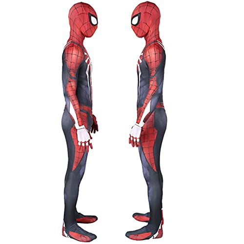 XNheadPS Disfraces de superhéroe PS4 Spider Man, Mono de Cosplay con Estampado 3D, Mono de Carnaval de Halloween, Traje para Fiesta, Medias de película, Accesorios,Red- Adult 3XL 180~185cm