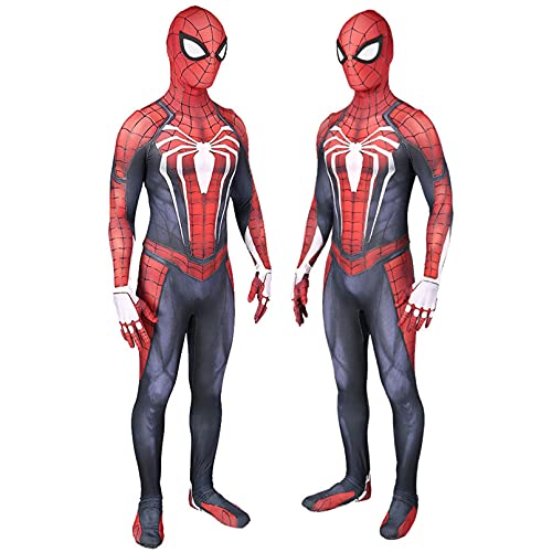 XNheadPS Disfraces de superhéroe PS4 Spider Man, Mono de Cosplay con Estampado 3D, Mono de Carnaval de Halloween, Traje para Fiesta, Medias de película, Accesorios,Red- Adult 3XL 180~185cm