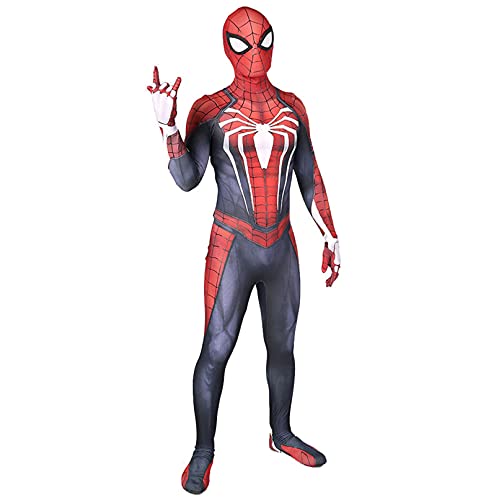 XNheadPS Disfraces de superhéroe PS4 Spider Man, Mono de Cosplay con Estampado 3D, Mono de Carnaval de Halloween, Traje para Fiesta, Medias de película, Accesorios,Red- Adult 3XL 180~185cm