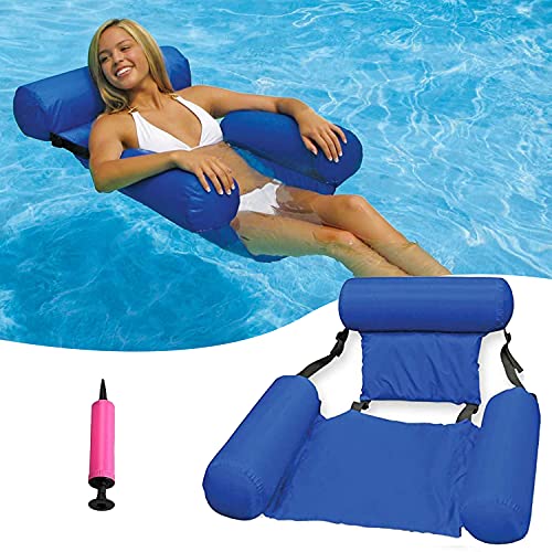 Xnuoyo Hamaca Inflable, Hamaca de Agua, Hamaca Flotante, Plegable Silla de Piscina, Sillón portátil, Tumbona Hinchable Colchoneta Hinchable Flotador Piscina Playa Adultos y Niños(Azul)