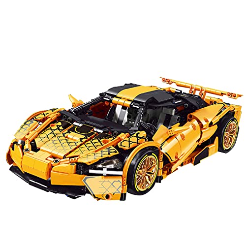 xSuper Technics Supercar coche con llantas doradas y control remoto y motores, 1128 piezas DIY RC 2.4G Racing Super Sport Car Building Blocks Vehículo Juguetes Compatible con Lego Technics