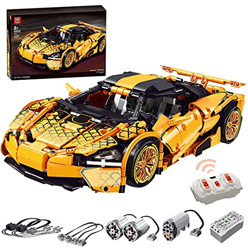 xSuper Technics Supercar coche con llantas doradas y control remoto y motores, 1128 piezas DIY RC 2.4G Racing Super Sport Car Building Blocks Vehículo Juguetes Compatible con Lego Technics