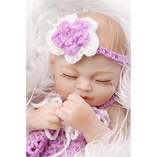 XWZ Mini Muñecas Reborn Lindas de 27Cm, Muñeca Baby Palm, Juguete de Baño para Bebé, Muñeca de Silicona Suave, Mini Muñeca Recién Nacida, Muñeca de Compañero, Muñeca con Falda de Punto Morado