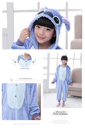 YAOMEI Niños Onesies Kigurumi Pijamas, Niña Traje Disfraz Capucha, Ropa de Dormir Halloween Cosplay Navidad Animales de Vestuario (140 para Niño Altura 130-140CM (51"-55"), Puntada)