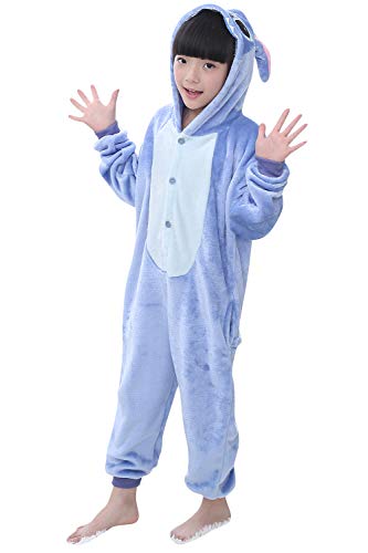 YAOMEI Niños Onesies Kigurumi Pijamas, Niña Traje Disfraz Capucha, Ropa de Dormir Halloween Cosplay Navidad Animales de Vestuario (140 para Niño Altura 130-140CM (51"-55"), Puntada)