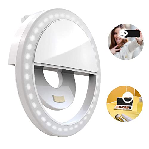 YepYes Selfie Anillo de luz Recargable Mini Clip en Selfie círculo de luz con 36 LED para el teléfono Inteligente Blanca