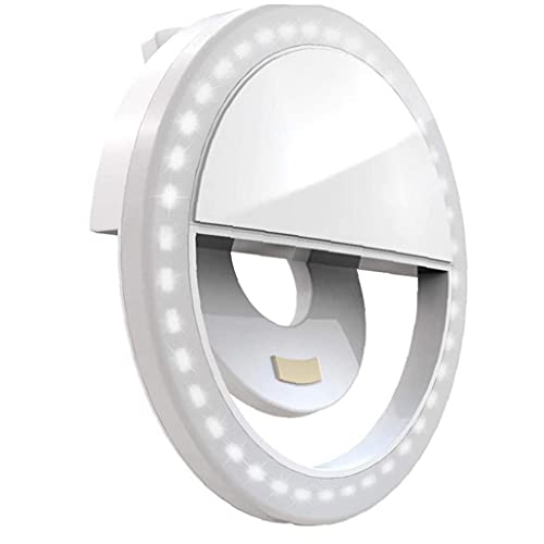 YepYes Selfie Anillo de luz Recargable Mini Clip en Selfie círculo de luz con 36 LED para el teléfono Inteligente Blanca