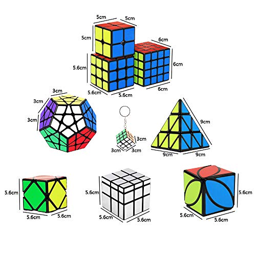 YGZN Speed Cube Set 8 Pack 2x2 3x3 4x4 Speed Cube ,Megaminx Pyramid Skewb lvy Cube Mirror Cube Smooth Speedcubing Magic Cube Puzzle for Adults and Kids, for 3x3 Cube Keychain (9 Pack)