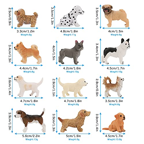 Yideng - Juego de 12 figuras de animales para cachorros de plástico, figuras realistas de animales pintadas a mano, juego de juguetes para perros pequeños, juguetes educativos para niños y niñas