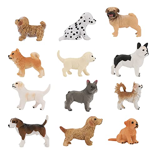 Yideng - Juego de 12 figuras de animales para cachorros de plástico, figuras realistas de animales pintadas a mano, juego de juguetes para perros pequeños, juguetes educativos para niños y niñas