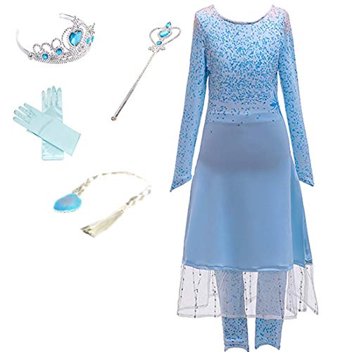 Yigoo Elsa - Disfraz de princesa de Frozen, 2 princesas con pantalones, vestido brillante para niña, Navidad, carnaval, fiesta, Halloween, fiesta 110